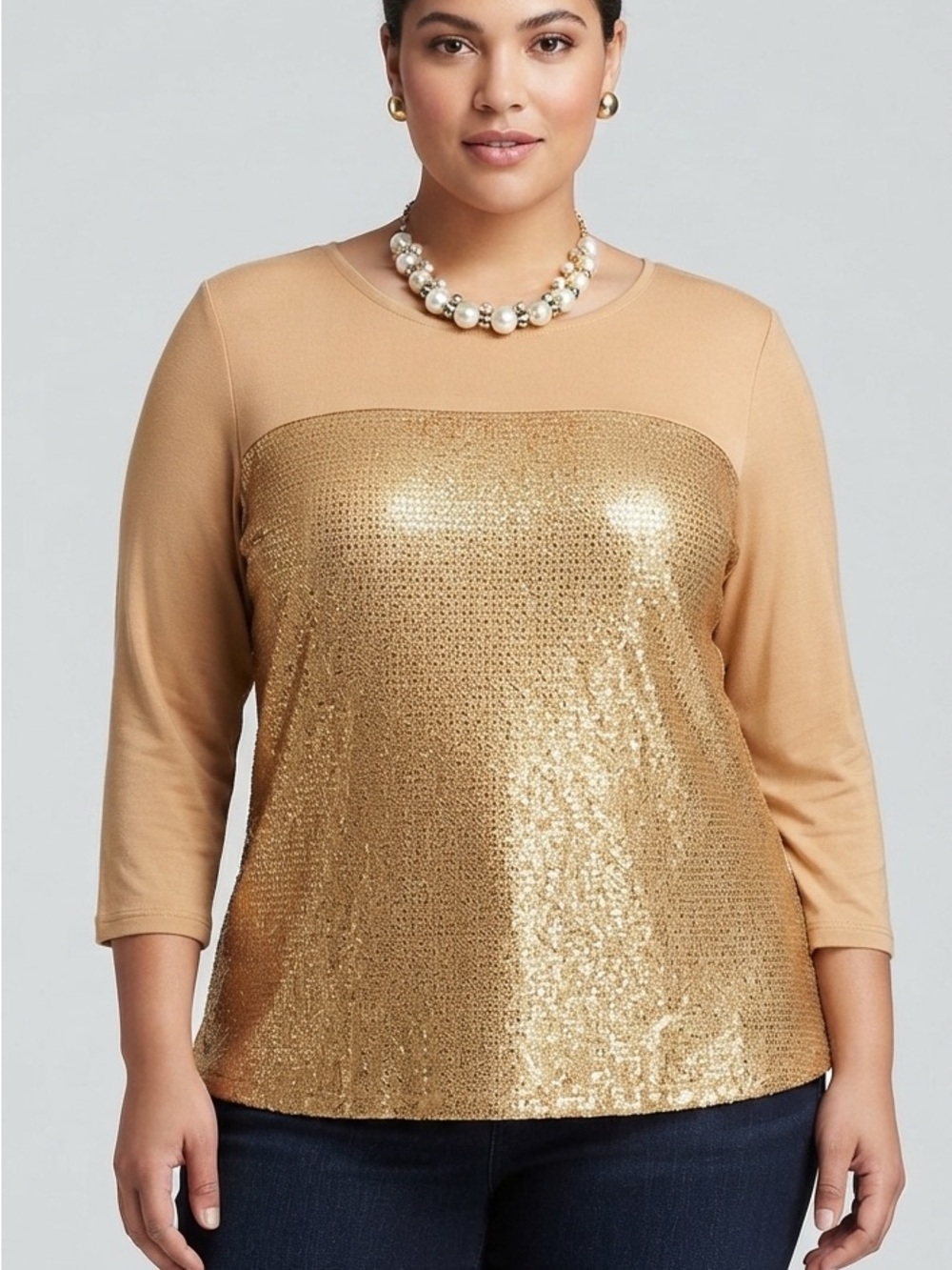 😍SHOW SPECIAL - Joe Fresh Cream Sequin Tee Plus Size XL